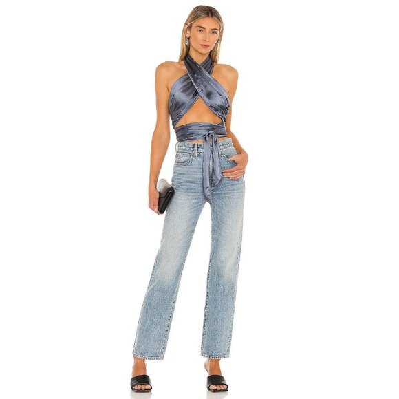 LPA 532 Midnight Blue Hammered Satin Top Medium - Picture 8 of 8